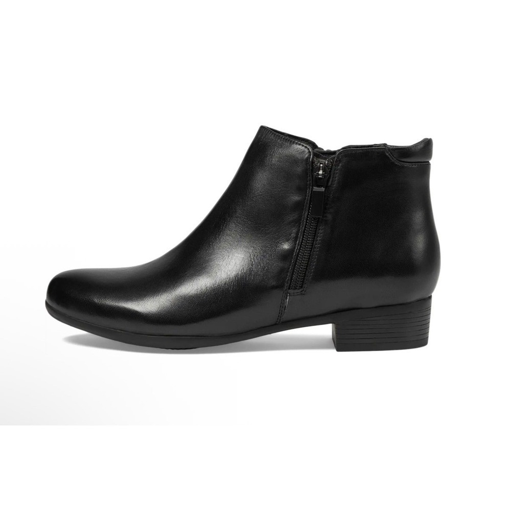 Trotters Major Bootie Black Smooth Leather Ankle Boots Dual Zip Womens 7 Medium